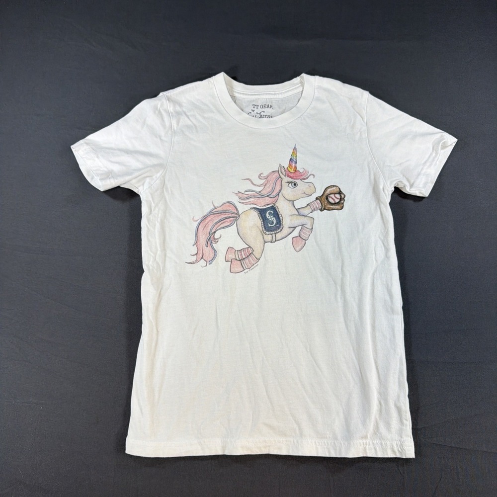 Seattle Mariners Tiny Turnip Youth Unicorn T-Shirt Medium White MLB Baseball